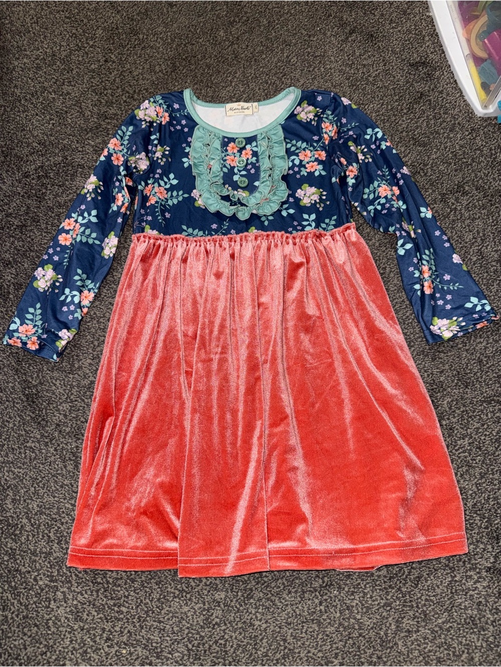 Marie Nicole Boutique Girls Floral Velvet Dress Size 6 Years
